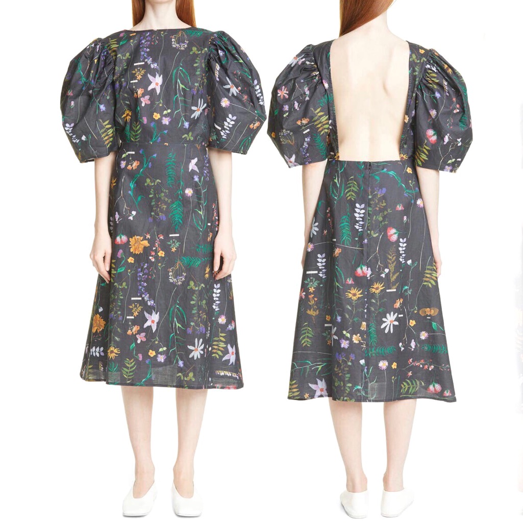 Dauphinette Bleeding Hearts Scrapbook Floral Open Back Midi Dress Black Sz 8 Nwt